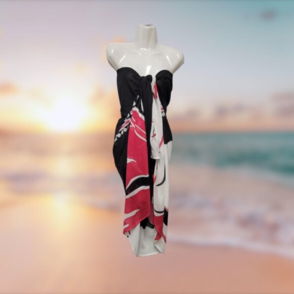 Cover Up Handpainted Cover-up, Halter Strapless Wrap Dress Cotton Batik Coverups - Picture 3 of 6